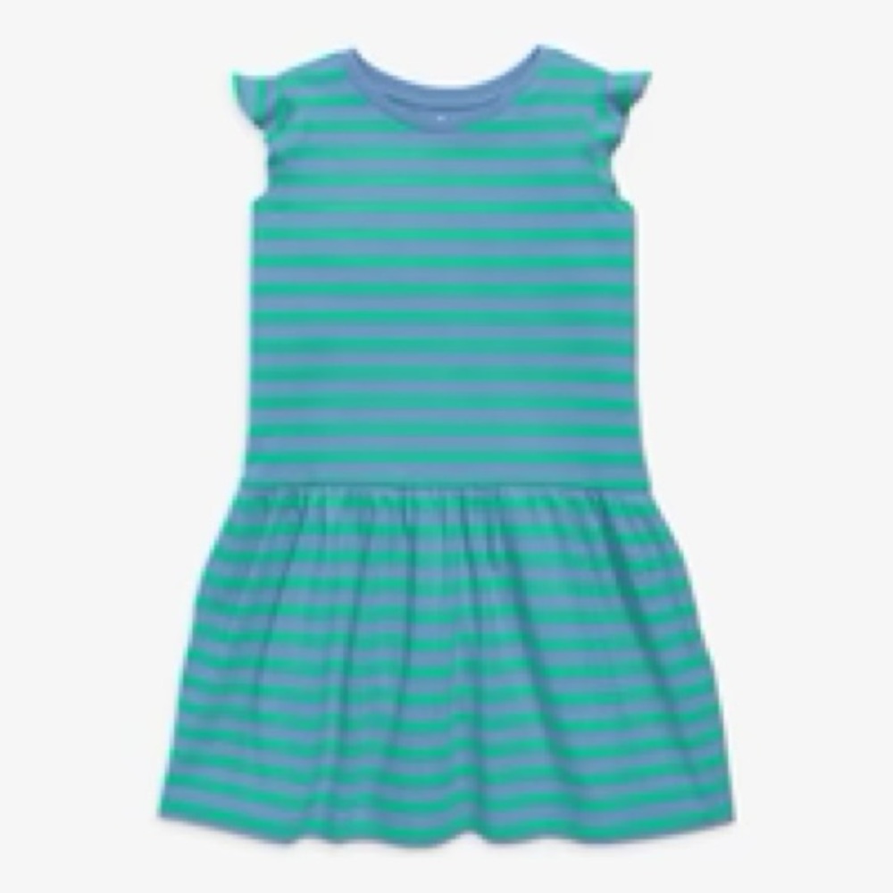 Primary Blue / Green Stripe Flutter Sleeve Dress Like New
